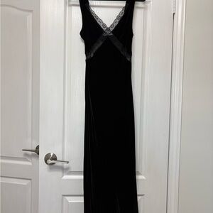 Reformation Black Velvet Dress with Lace Trim